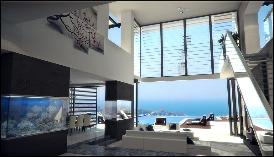 Living room and pool view