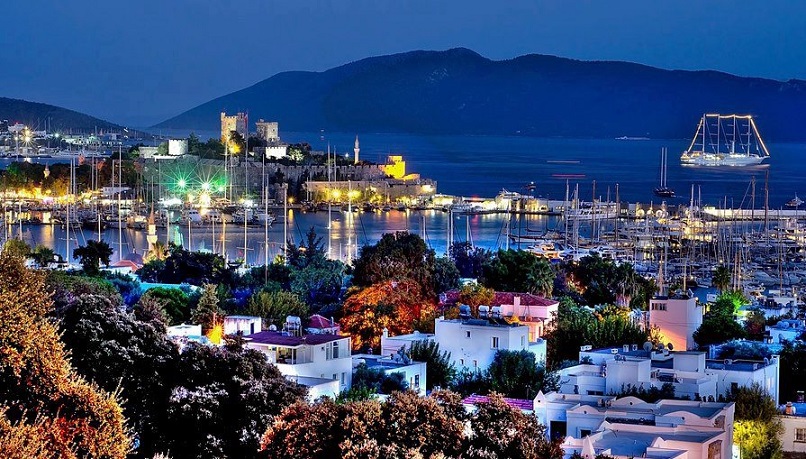 Bodrum Town castle and bay view