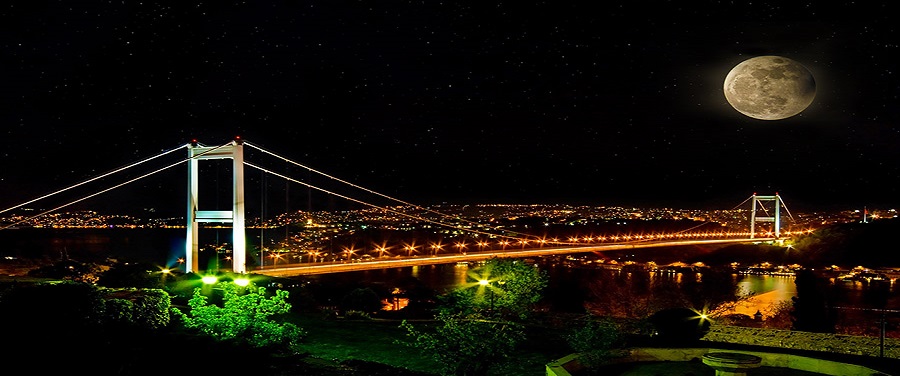 Moon over Istanbul Bosporus Bridge