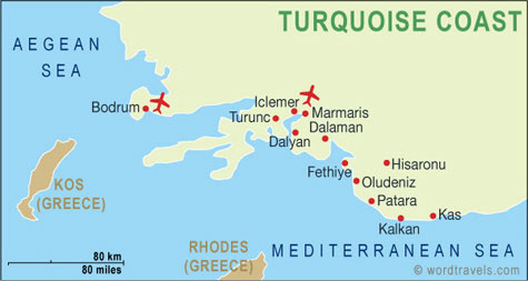 خريطة ساحل الفيروز في تركيا