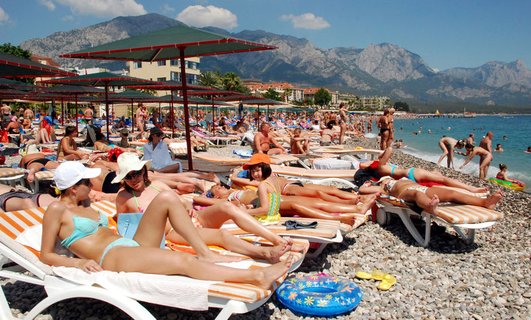 tourists on beach in Turkey
