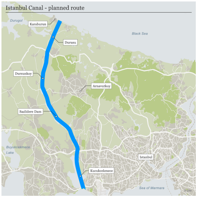 The canal will link The Sea of Marmara and the Black Sea