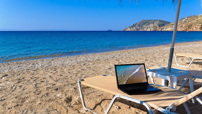 Laptop by the sea